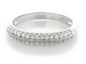 Gorgeous Pave Milgrain Edge Sim Diamond Band Ring Sz 8~925 Sterling Silver